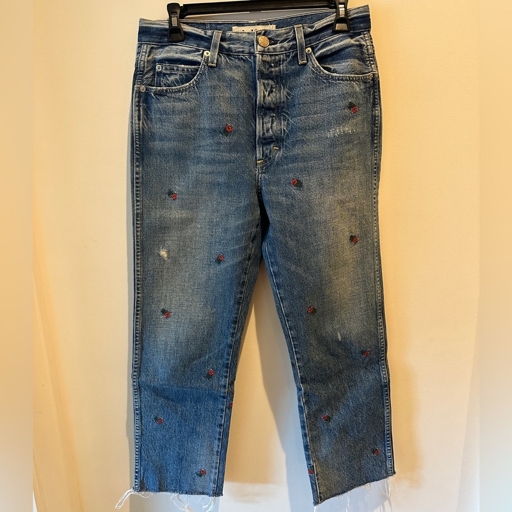 AMO Loverboy Embroidered Rosebud Straight Leg Jean size 27